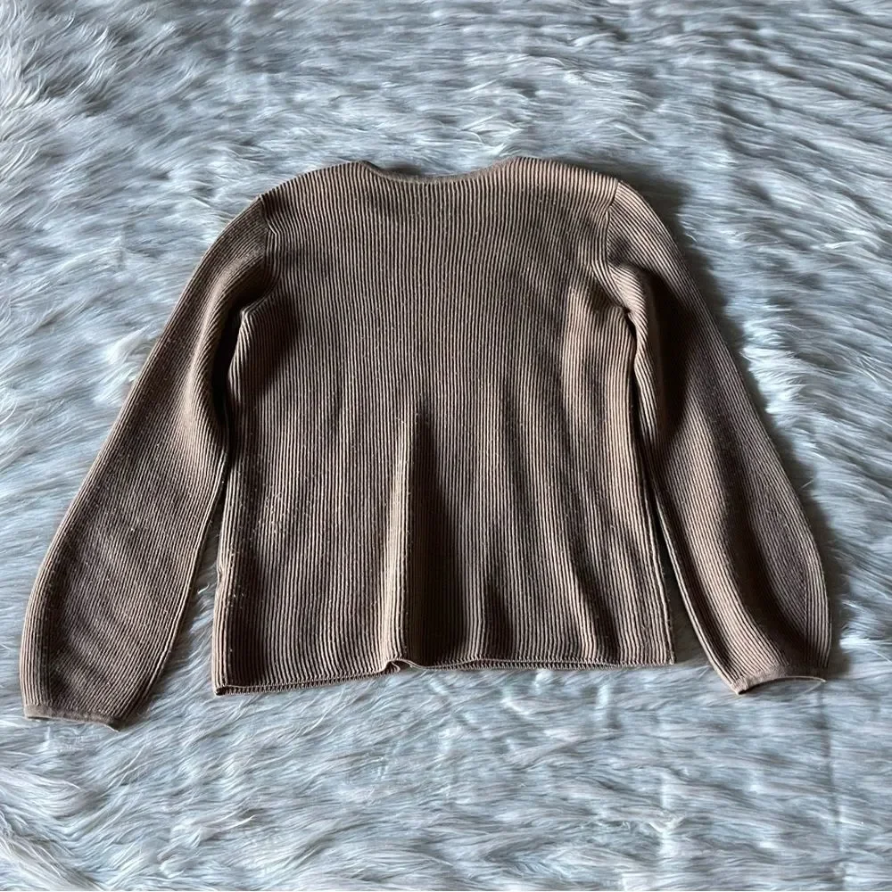 J. McLaughlin Wool Ribbed Blouson Sleeve Sweater in Tan - Picture 6 of 12